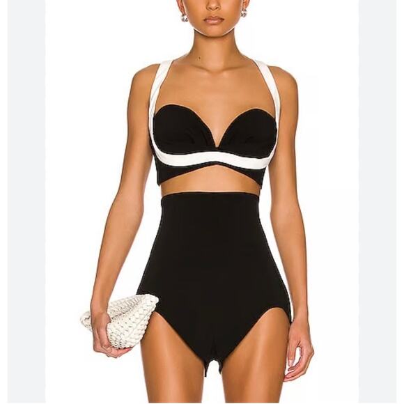 Mônot Black White Contrast Bustier Bra Crop Top Women’s Size 6 - Picture 8 of 16